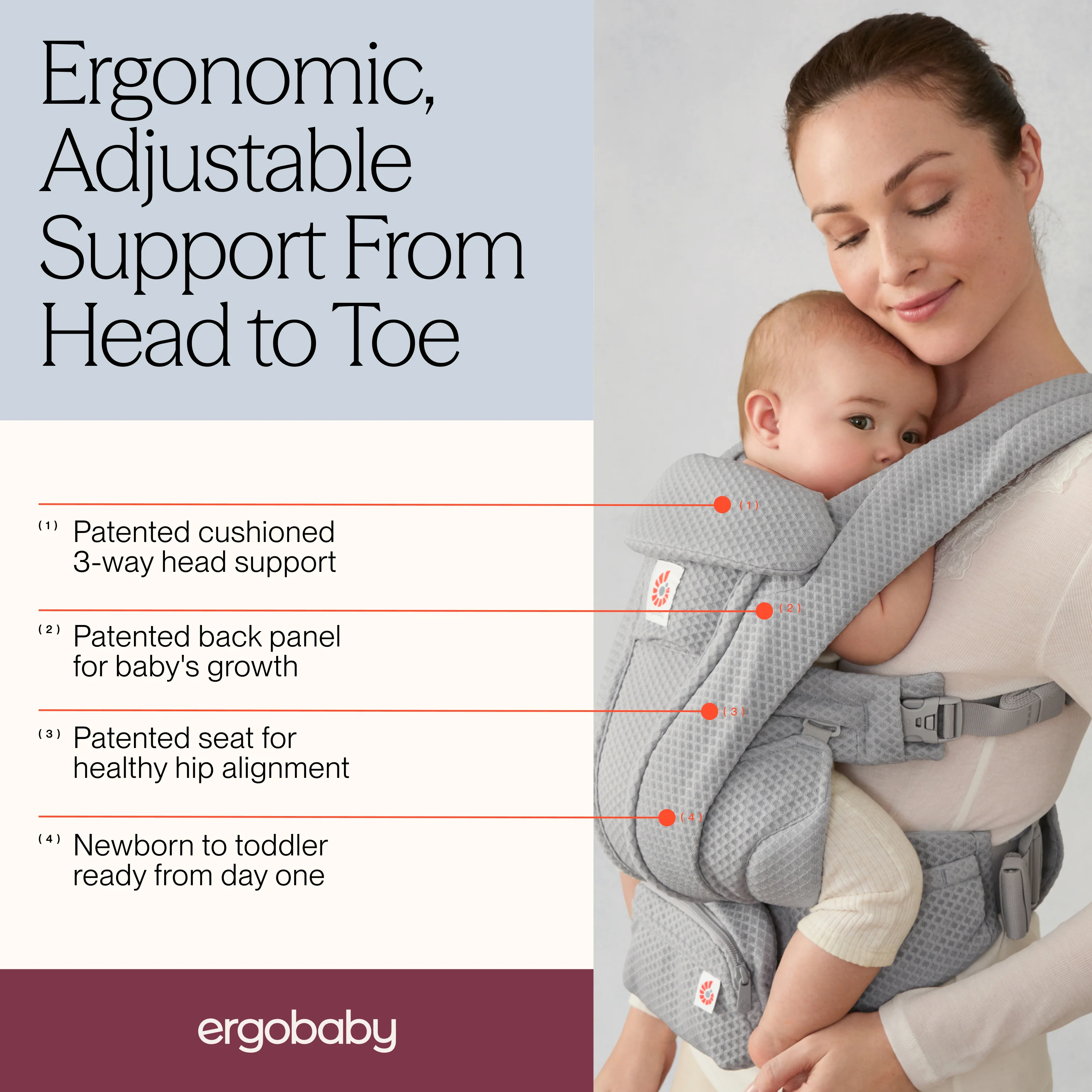 Omni Deluxe Mesh Baby Carrier - Pearl Grey - Image 6
